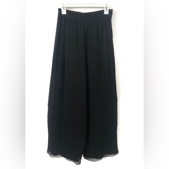 Niteline Pants - Niteline Della Roufogali Womens Silk Pants Wide Leg Side Zip Black Vintage 8P